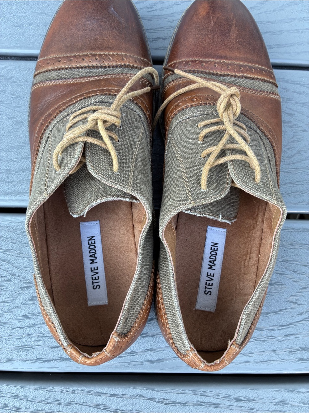 Steve Madden Camrin Wingtip Oxford Shoes Leather Canvas Upper Brown Size 10 - Picture 10 of 12